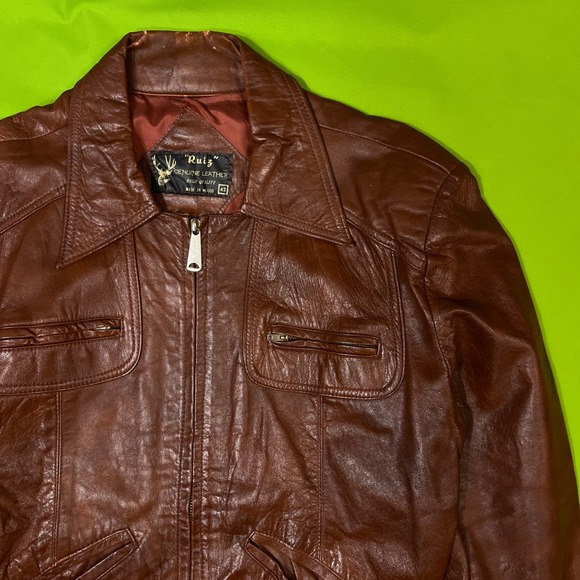 Ruiz Other - Vintage Ruiz Brown Genuine Leather Jacket Made in Mexico Size 42 Biker Moto 70s